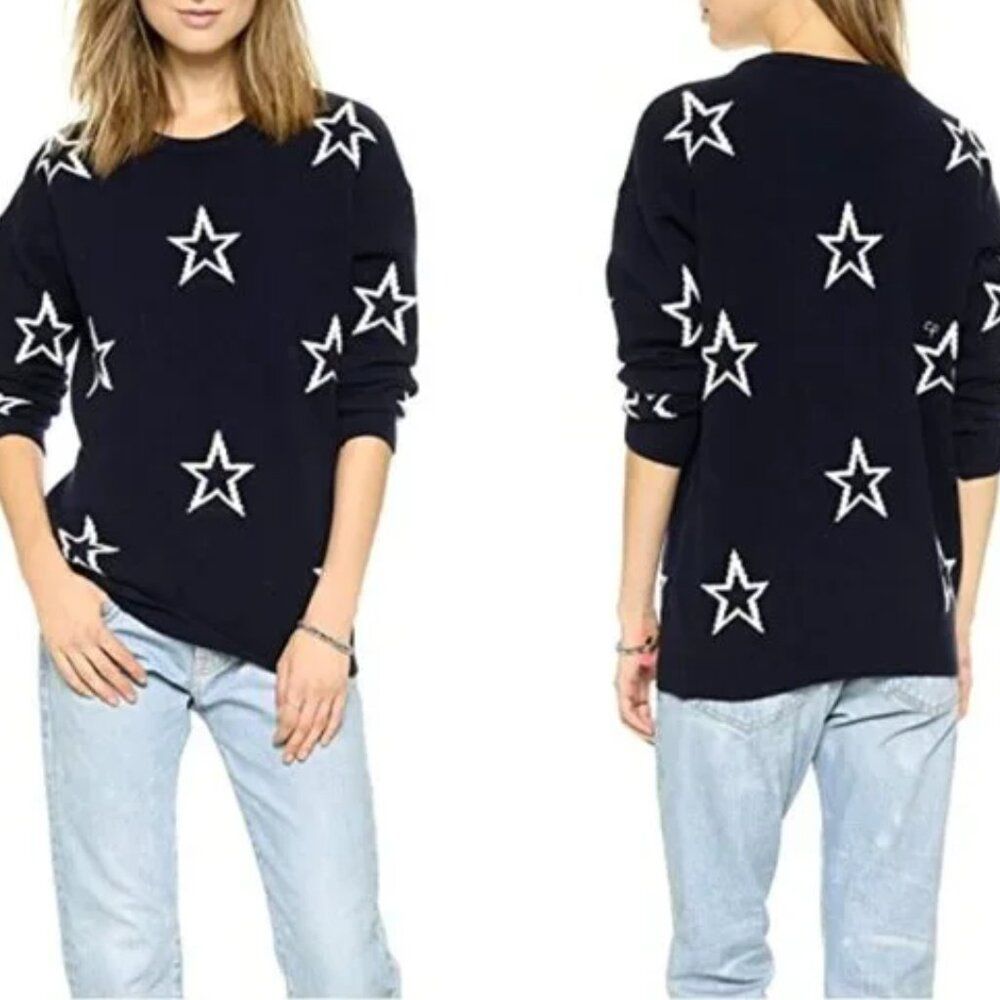 Chinti And Parker Star Print Navy Sweater Merino Wool Cashmere Size M
